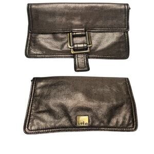 Kooba Metallic Pewter Leather Hobo Clutch / Wallet 5x9